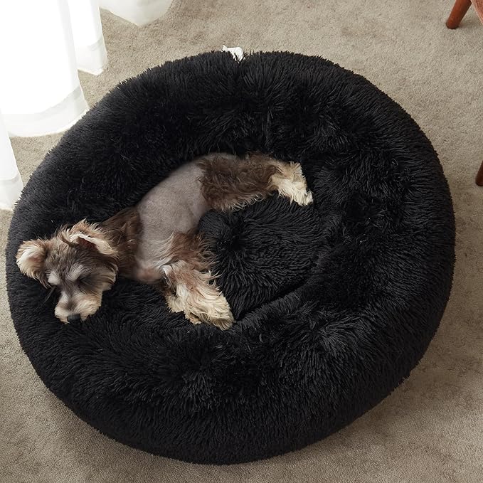 Western Home Calming Donut Small Dog Cat Bed Washable Puppy Bed,24" Black