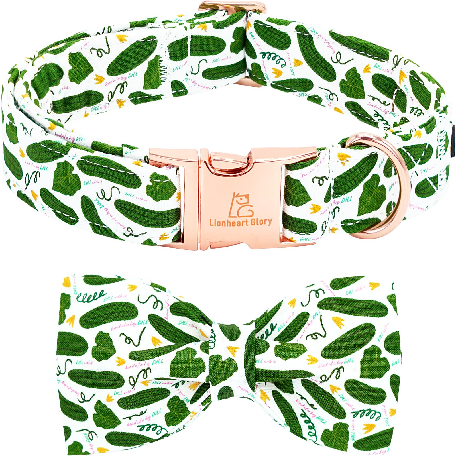 Lionheart glory Dog Bow Collar Cucumbers Print Dog Collar for X-Small Dogs,Female Male Dog Collars with Bowtie Spring Summer Collars Soft Adjustable Pet Collar Bows