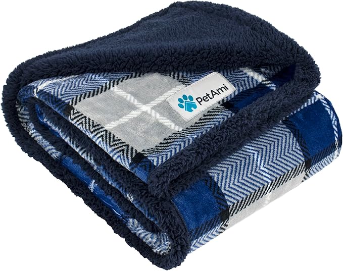 PetAmi Dog Blanket for Medium Small Pet Cat Puppie, 60x40, Plaid Navy Blue