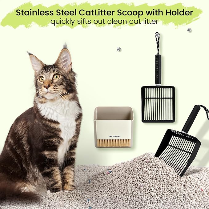Accesfire Cat Litter Scoop with Holder, Stainless Steel, Non-Slip Handle