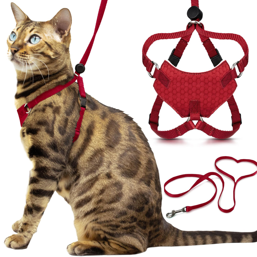 OutdoorBengal Houdini™ Escape Proof Cat Harness and Leash (Red, M/L)
