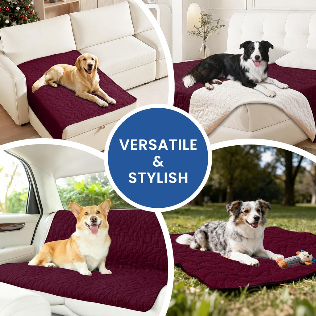 Waterproof Dog Blanket, Non-Slip Soft Pet Bed Cover, Couch Cover for Dogs Washable, Protects Sofa, Furniture, Crate, Car, Tear Resistant Leakproof Pet Blanket Christmas (68x82 Inch, Burgundy)