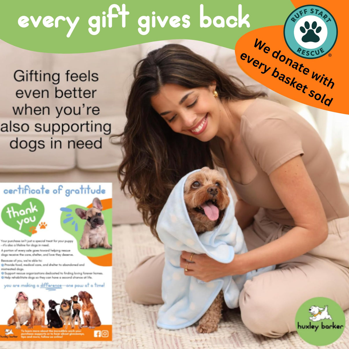 Huxley Barker New Puppy Gift Basket for Puppies, Adopted Dogs & Small Family Dogs - Chew Toys, Squeaky Toys, Toy Box, Treat Mold, Pet Blanket - Dog Gift Basket Essentials