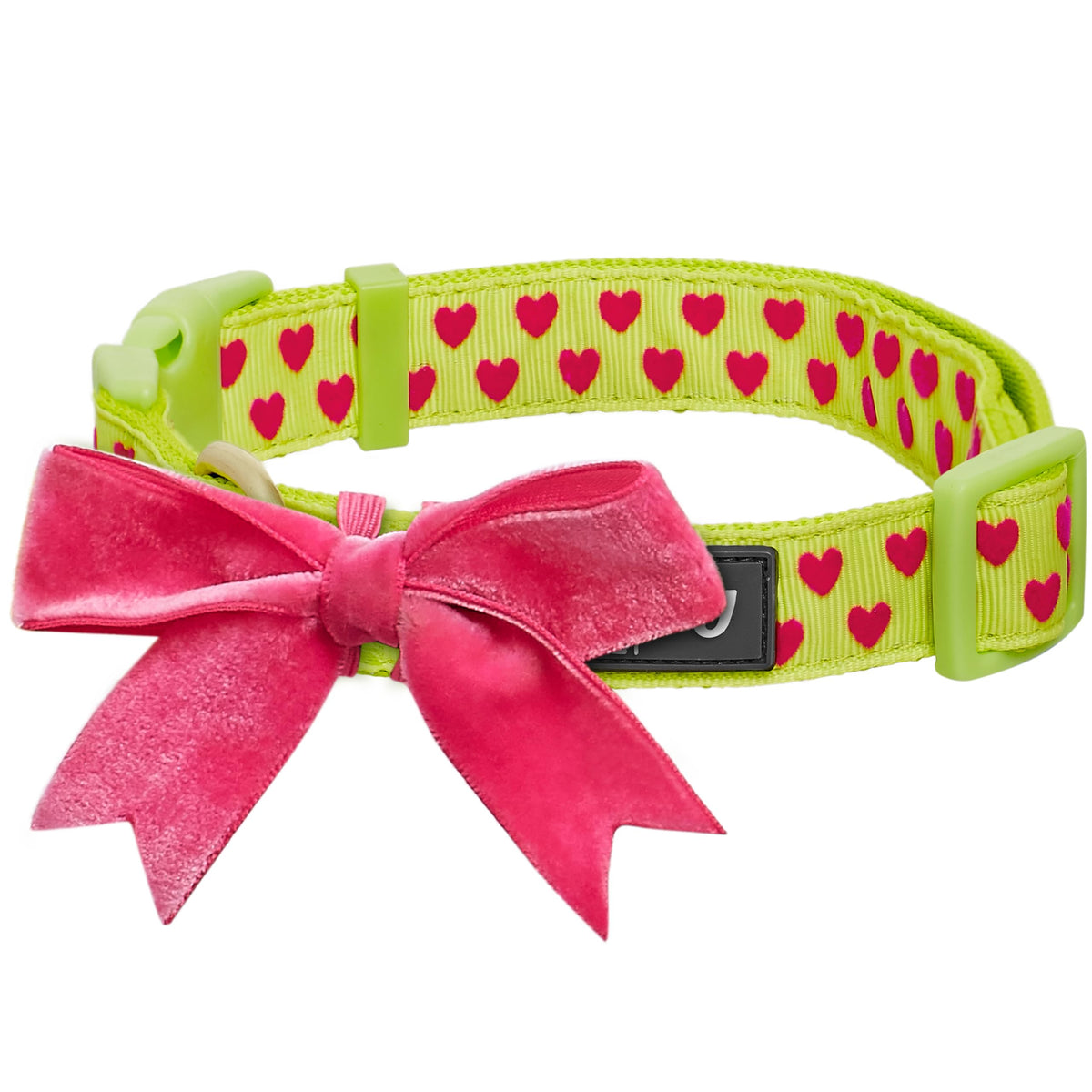 Blueberry Pet Adjustable Flocking Dog Collar with Detachable Velvety Bowtie - Heart in Gothic Grape