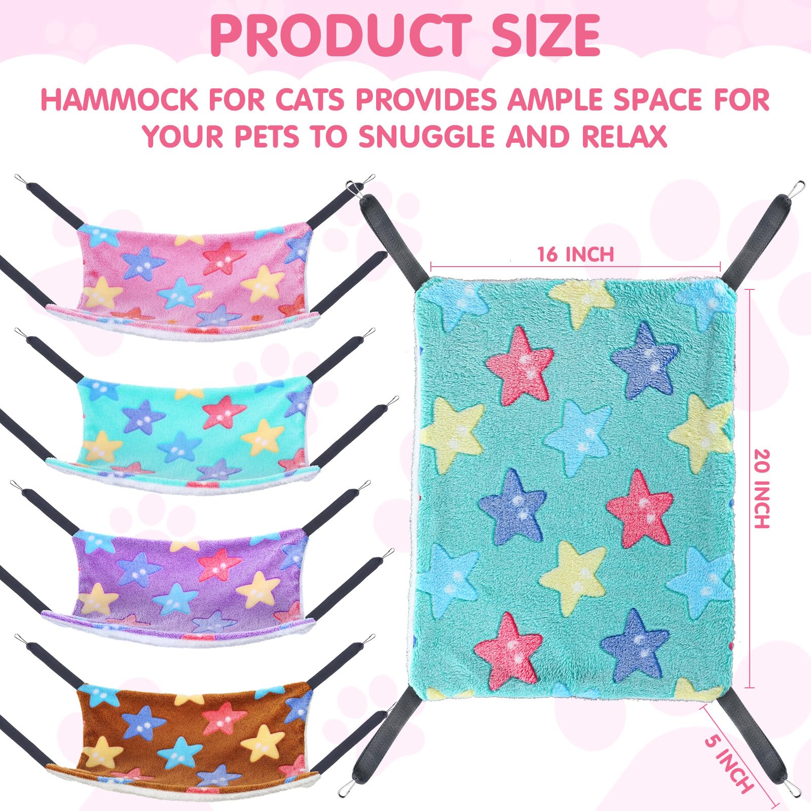 JolliLudo 8 Pcs Cat Hammock for Cage, Pet Hammock Bed, Reversible Hanging Cat Hammocks Soft Bed, with Straps and Metal Hooks for Kitten Indoor Puppy Rabbits Feral Animals Shelters(Starfish Style)