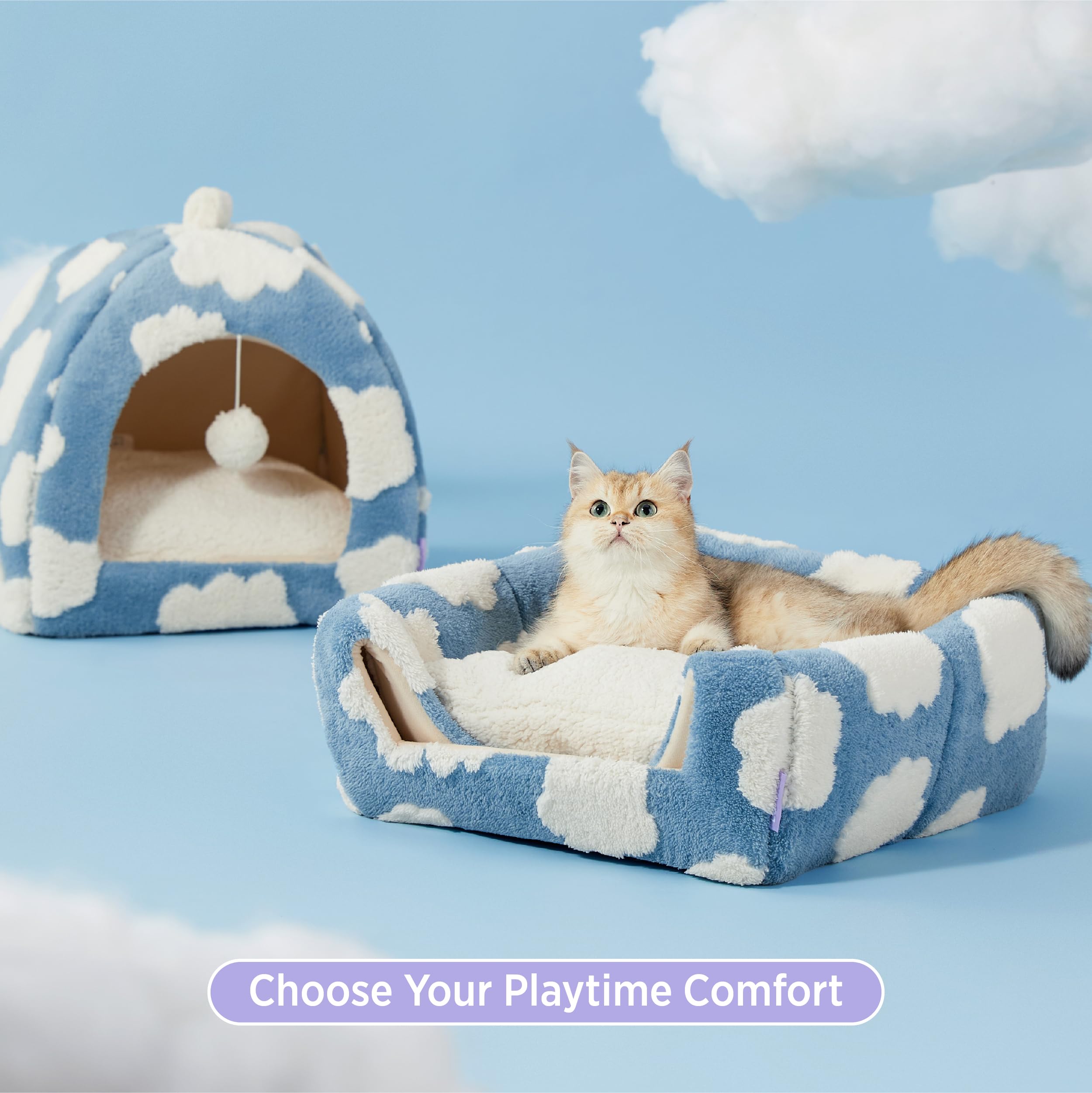 Lesure 2in1 Cute Cat House for Kitten with Washable Cushioned Pillow,16in