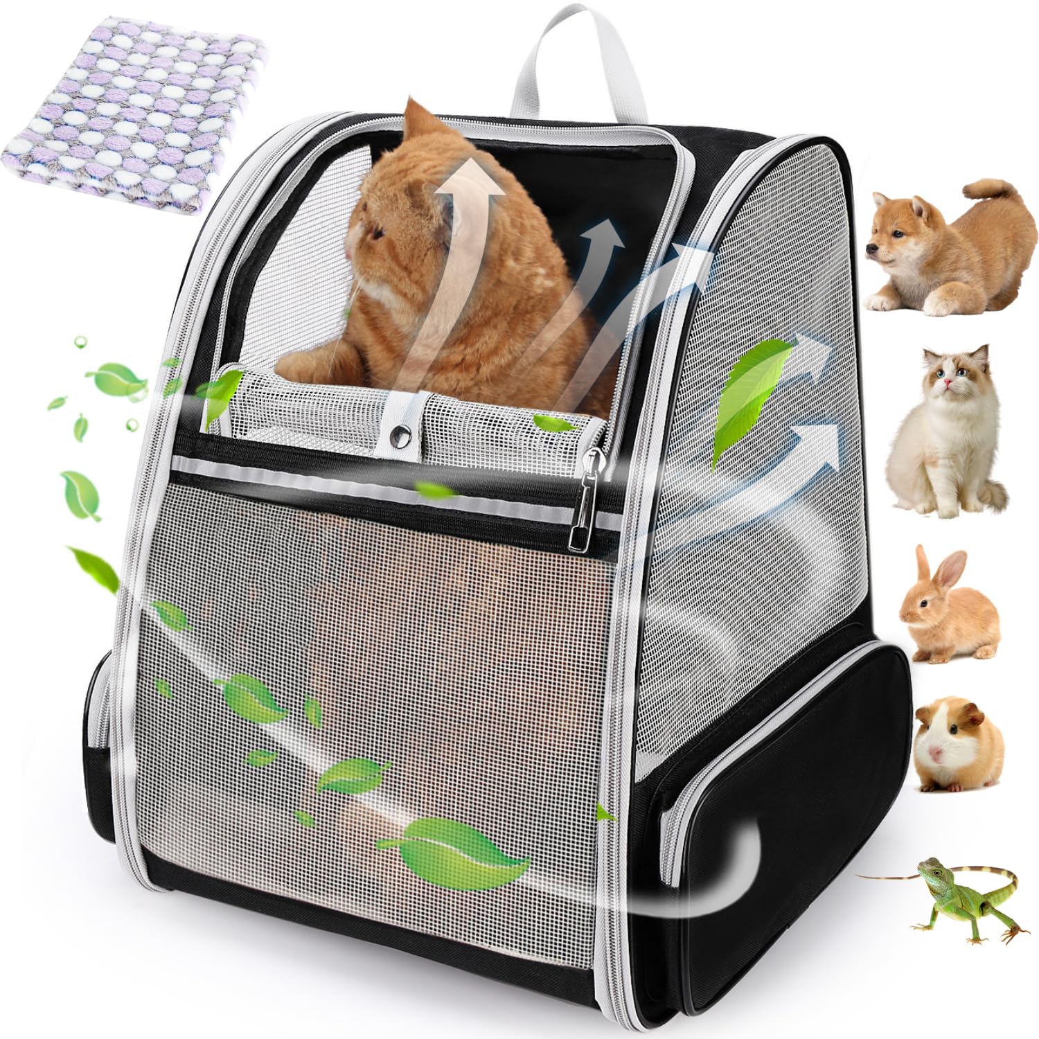 Lollimeow Cat Backpack Carrier, Ideal for Small Animals & Puppies, Airline Approved,Safe for Travel, Hiking, Vet Transport & Outdoor Use Fully Ventilated Design for Ultimate Comfort On-the-Go