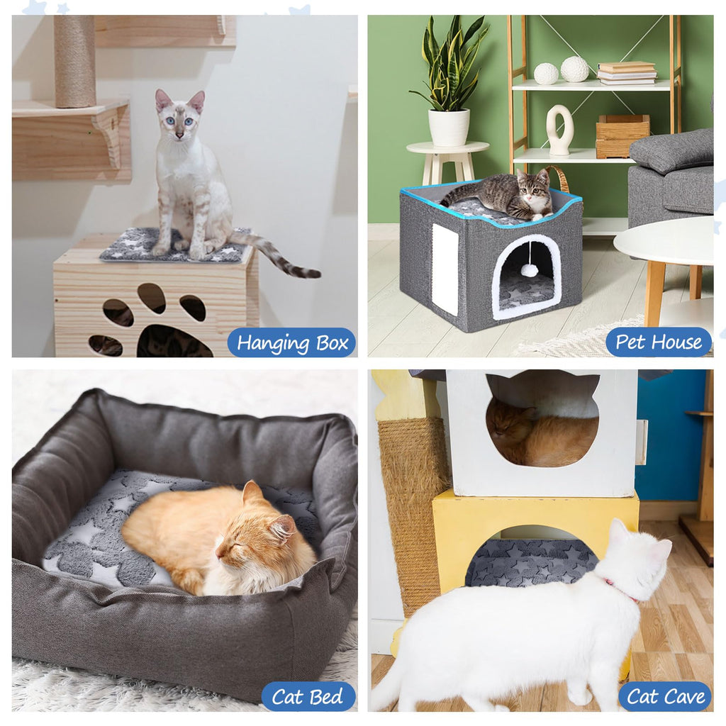 VitalCozy 2 Pack Self Warming Cat Mat Self Heating Pad Bed Reversible Machine Washable Reflects Body Heat Warm Thermal Pet Pad Crate Blanket for Feral and Indoor Cat (Star,17'' X 17'')