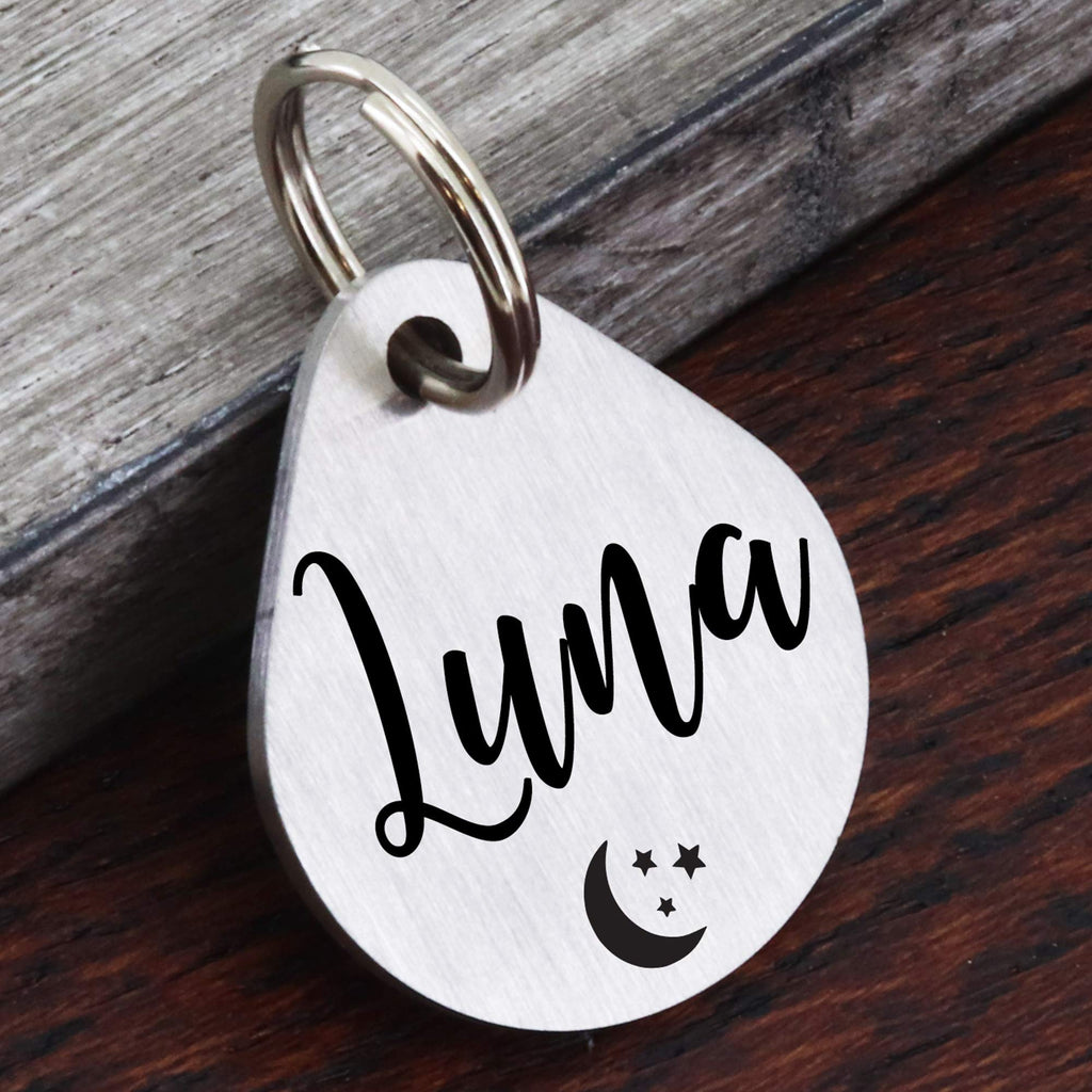 Ultra Joys Dog ID Tag, Custom Dog Tag Personalized Cat Tag, Pet ID Tag, Brushed Stainless Steel Teardrop Dog Tag Silver Large