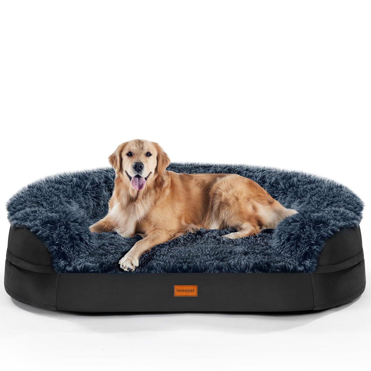 iweepet Fluffy Orthopedic Dog Beds for Large & Extra Large Dogs, 41" Calming Dog Sofa Bed with Supportive 28D Egg-Crate Foam, Removable Washable Cover, Waterproof Lining, for Puppy,Senior,Sick