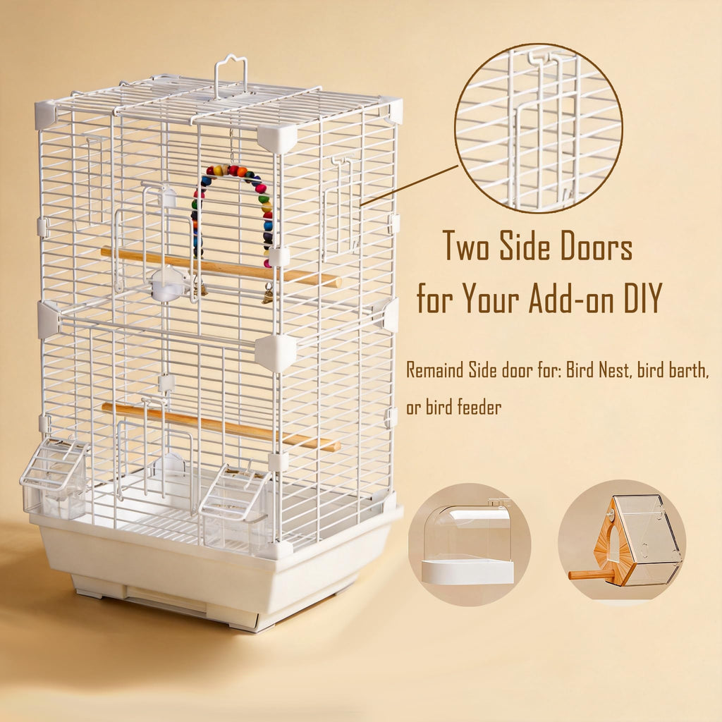 Craftsboys Basic Bird Cage, 24.8inch Parrot Cage (24.8" x 14.6" x 11"),Bird Cage with Ladder, Horizontal Bar, 2 Feeders, and Swing