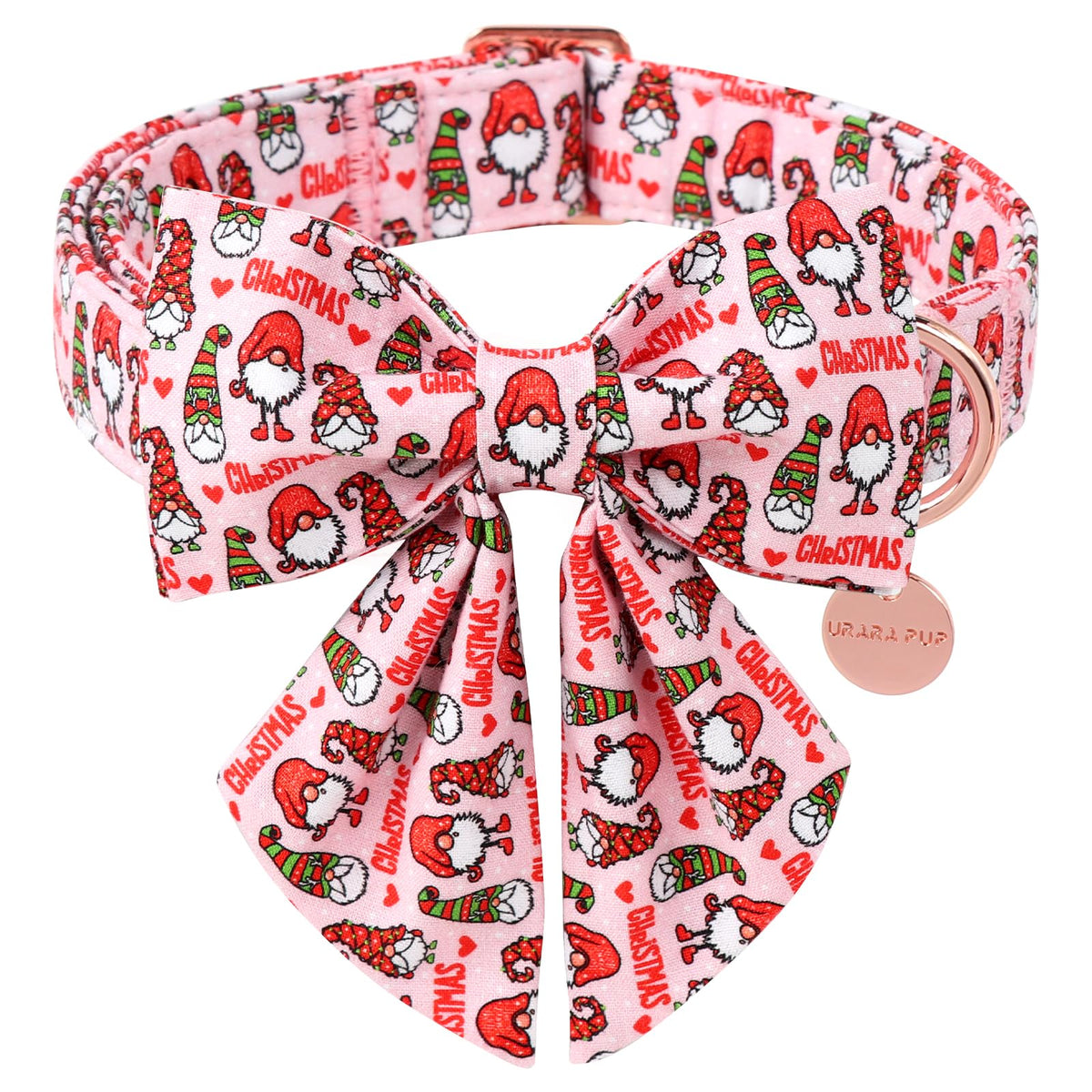 UP URARA PUP Halloween Dog Collar With Flower, Pink Puppy Collar With Adjustable Metal Buckle, Fancy Bowtie Gift for Girl Boy Dog, L