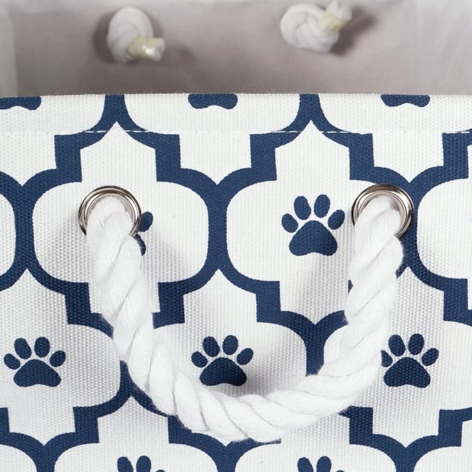 Bone Dry Pet Storage Collection Lattice Paw Print, Small Round, White/Navy