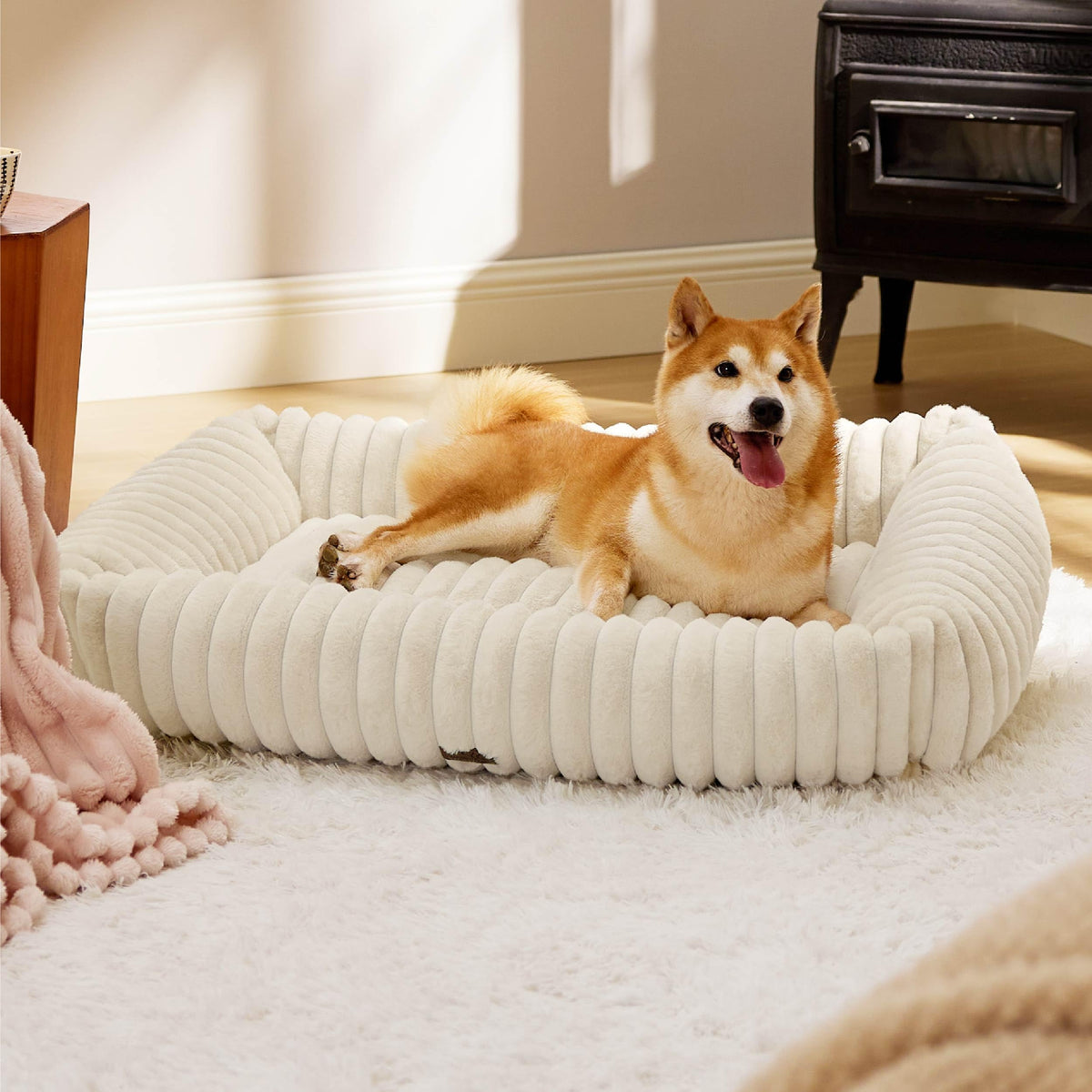 Bedsure ComfyFleece® Cute Dog Beds Large Sized Dog Washable，36in Cream