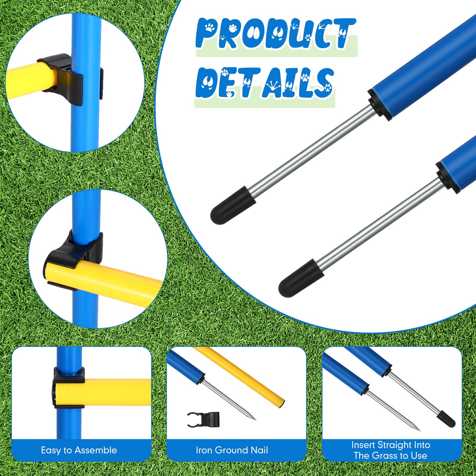 Hollowfly 8 Set Dog Agility Jump Adjustable Dog Agility Hurdle Training Equipment Portable Jumper Hurdle Park Indoor Outdoor Exercise Tool 3.44ft High/ 2.95ft Wide(Blue and Yellow)