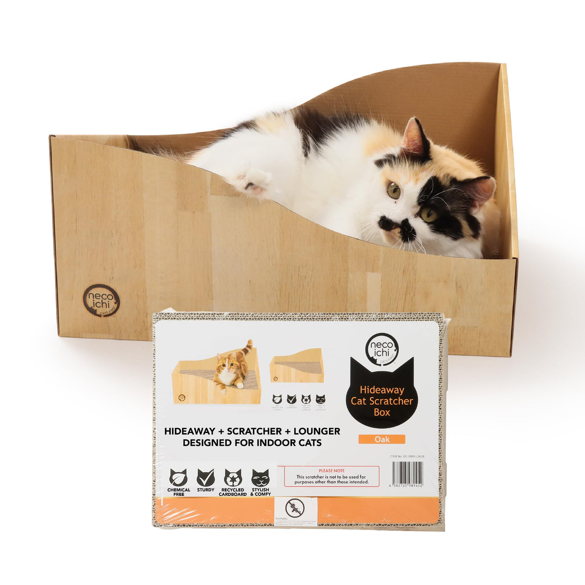 Necoichi Hideaway Cat Scratcher Box — Extra Large | Horizontal Scratch Pad + Lounger + Hideaway for Indoor Cats | 100% Recycled Cardboard, Chemical-Free