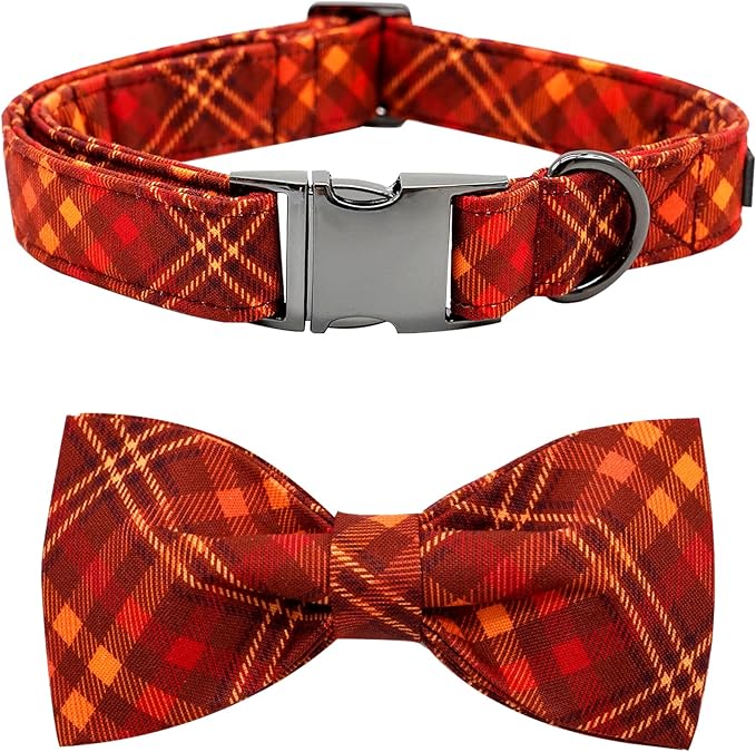 Bobo Rainbow Fall Dog Collar, Pet Collar Bow Plaid Pet Collars Girl Boy Holiday Pet Collars Gift Bow Collars Cute Soft Puppy Collars for X-Large Dogs