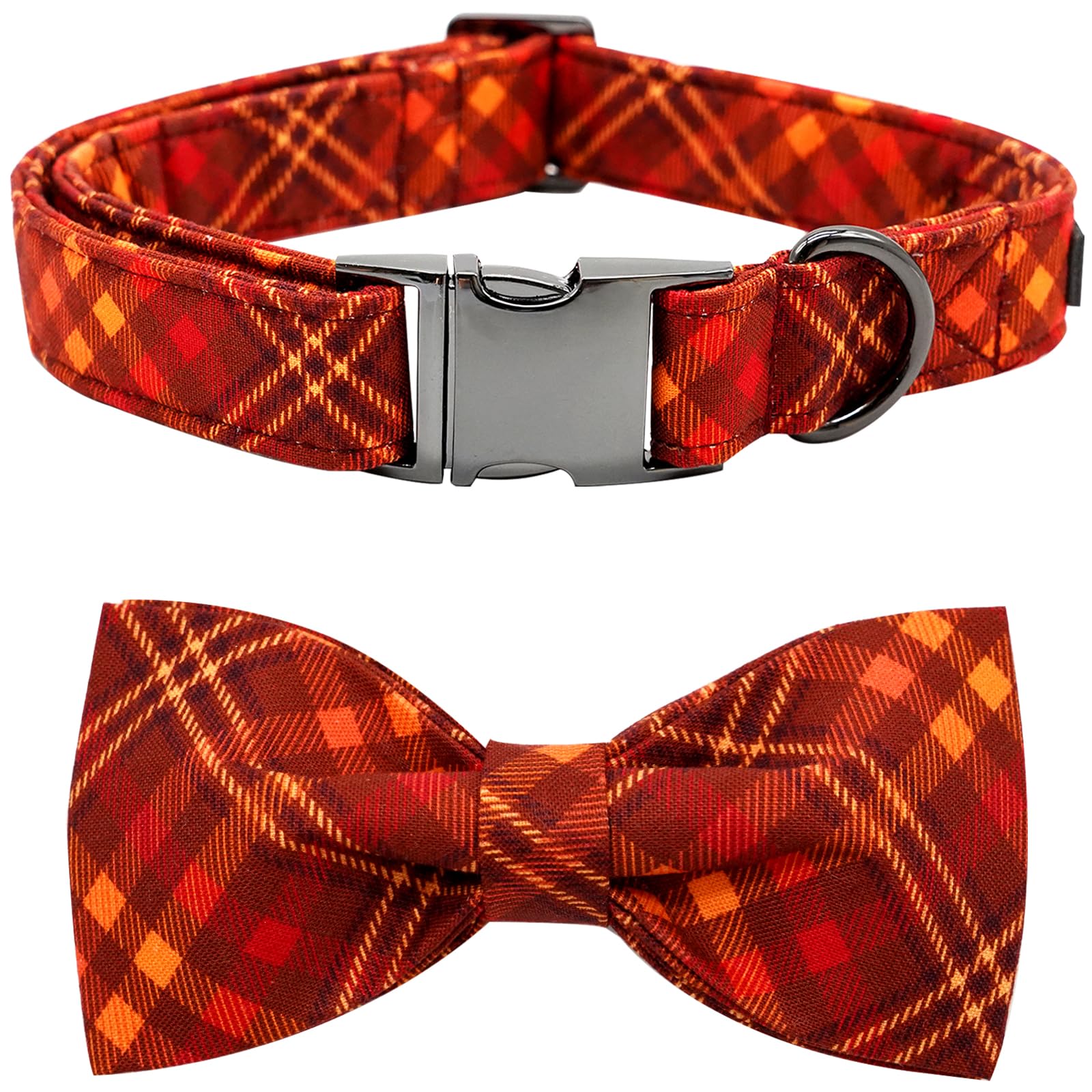 Bobo Rainbow Fall Dog Collar, Pet Collar with Bow Plaid Dog Collar Girl Boy Holiday Puppy Collar Gift Bow Collar Soft Cute Collars for X-Small Puppy