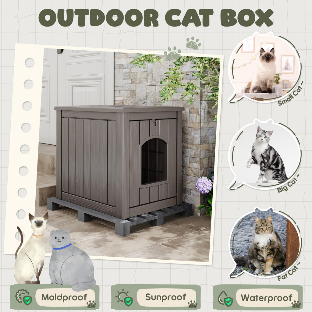 WTFGO Cat Litter Box Enclosure, Plastic Hidden Litter Box Side Table with Openable Front Door, Waterproof & Weatherproof Cat House for Indoor & Outdoor Use (Gray)