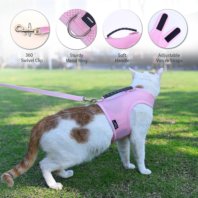 Cat Harness and Leash Set for Walking Escape Proof, Pink, XX-Large