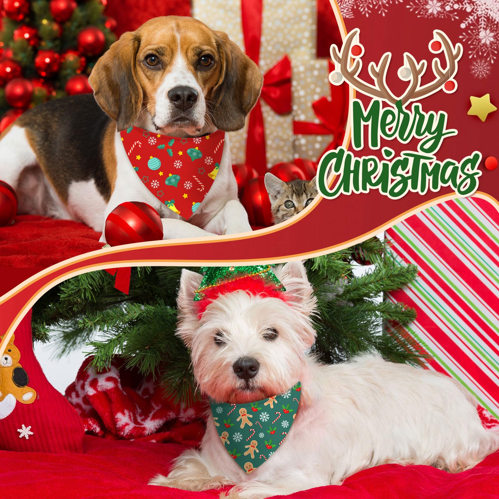 Jeere 200 Pcs Dog Bandanas Bulk, Red & Green Triangle Dog Kerchiefs for Small Medium Large Dogs, Reusable Pet Scarves for Groomers, Pet Shops, Parties & Photo Props, 25 Styles