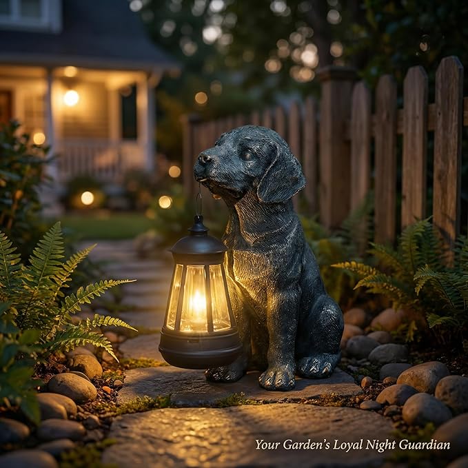 Lyeasw Outdoor Dog Statues Garden Decor with Solar Lantern