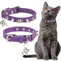 EXPAWLORER Leather Cat Collar for Girl Boy Cats,Black(Rivet & Skull)
