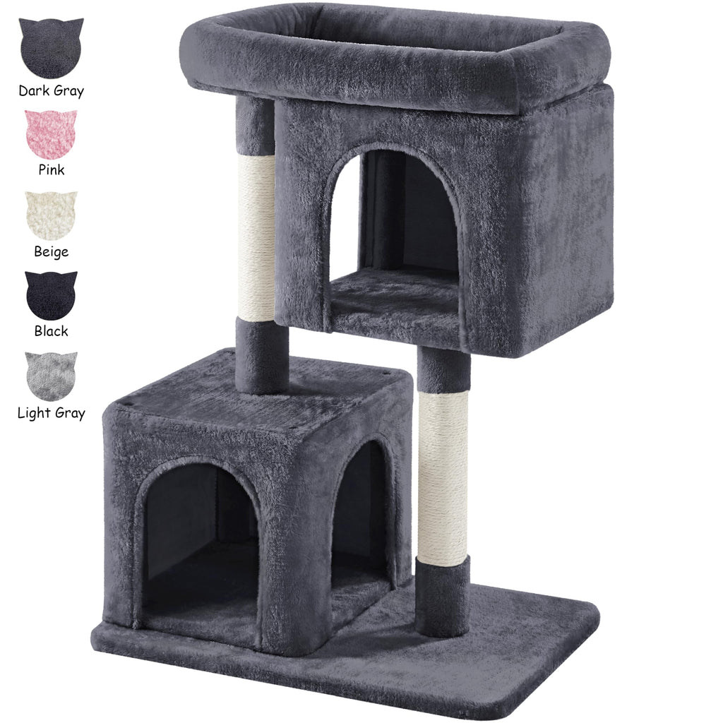 Yaheetech 33.5in Cat Tree Tower for Indoor Cats w/2 Cozy Plush Condos, Oversized Perch & Sisal Scratching Posts, Stable Cat Stand House for Large Cats & Pets
