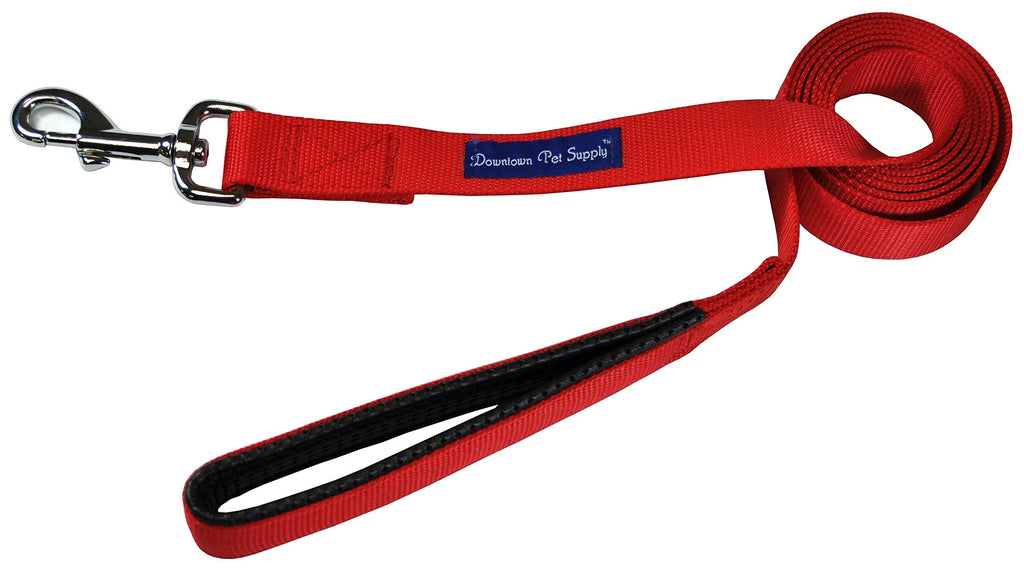 Downtown Pet Supply 4ft Heavy-Duty Dog Leash - Padded Comfort Handle & Stainless Steel Fastener - 0.75in Wide Red Leash