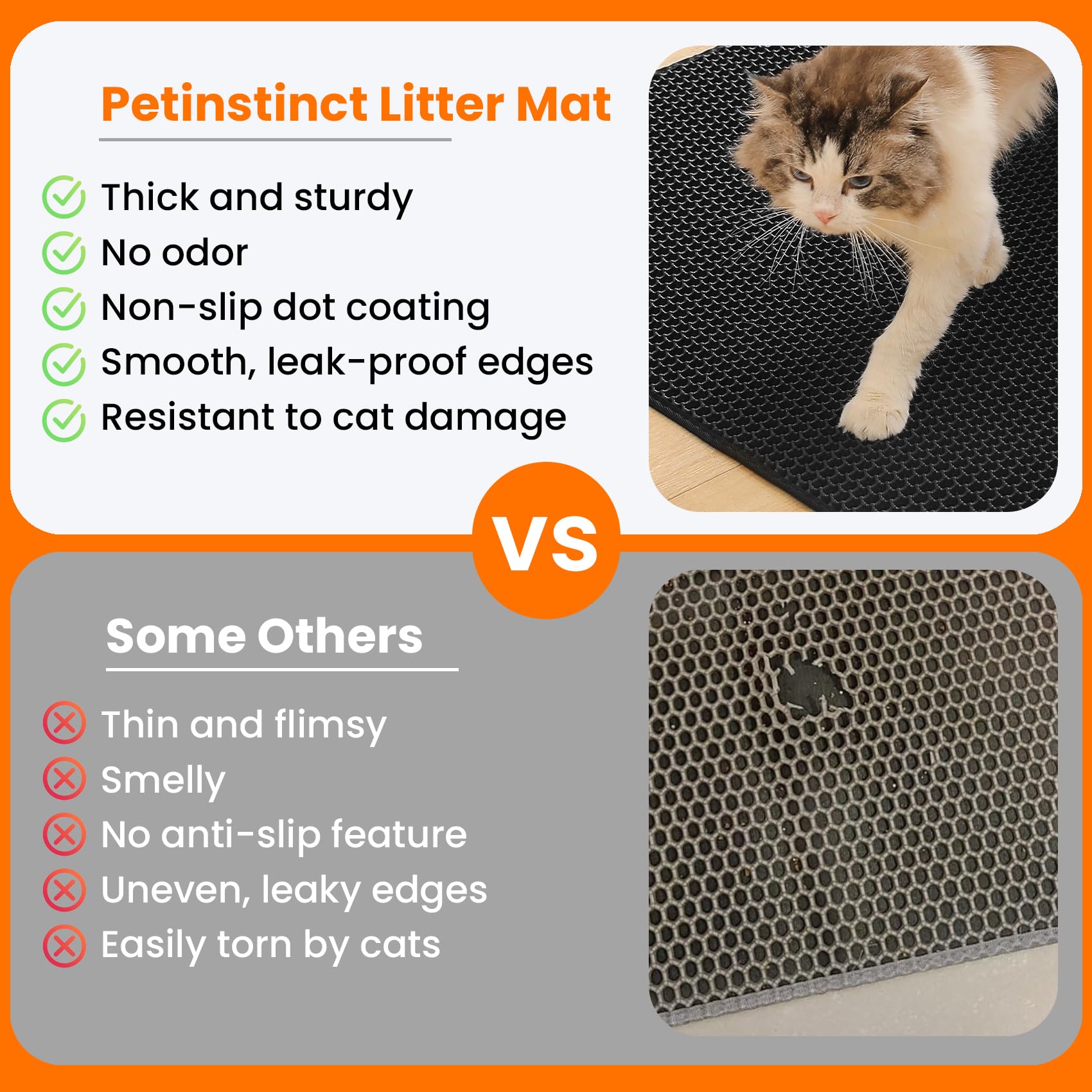 Petinstinct Cat Litter Mat, Double Layer Honeycomb Litter Box Mat