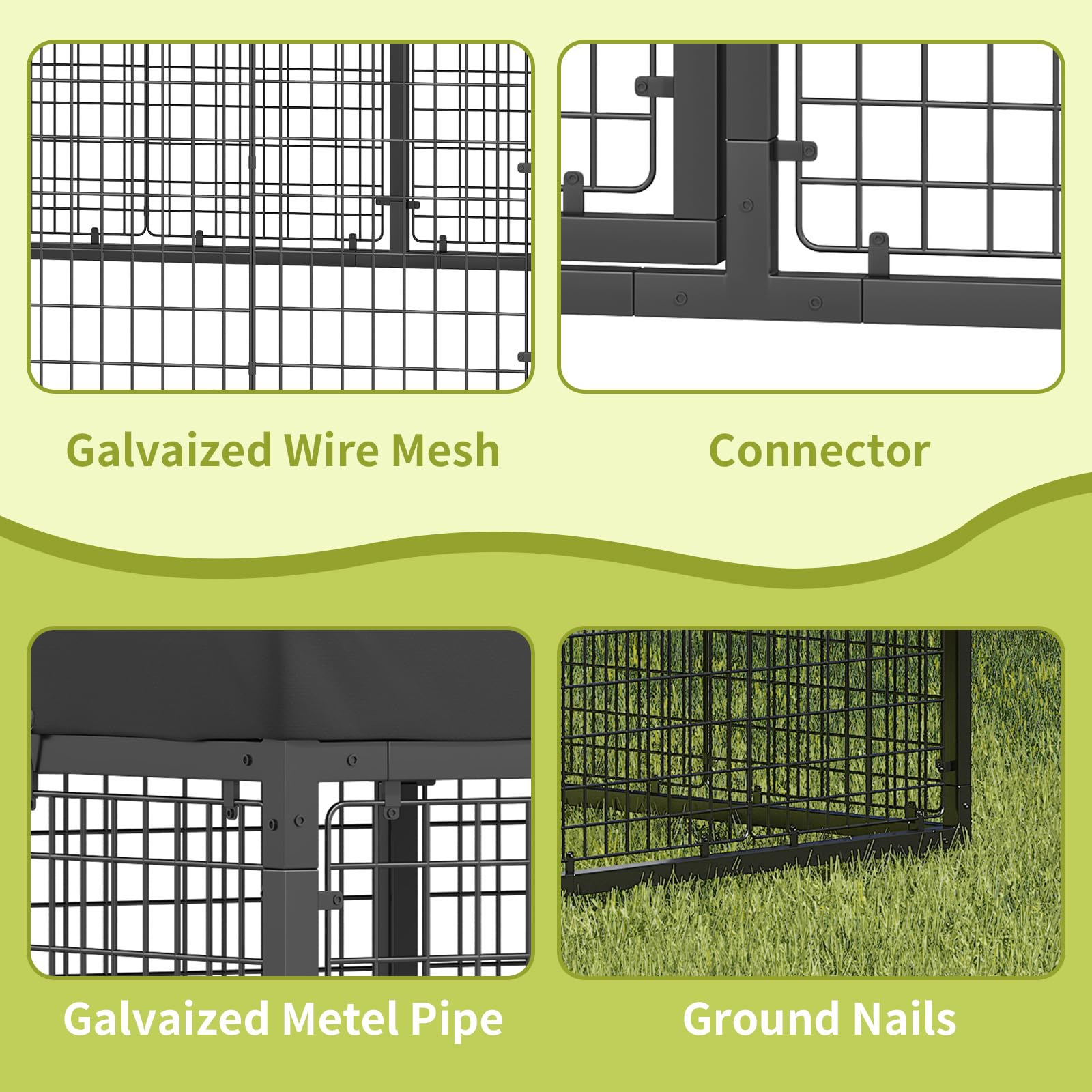 Petony Large Outdoor Dog Enclosure,Heavy Duty Dog Cage with Roof,Galvanized Steel Dog Kennel Fence with Double Safety Locks(79”W x 79”D)