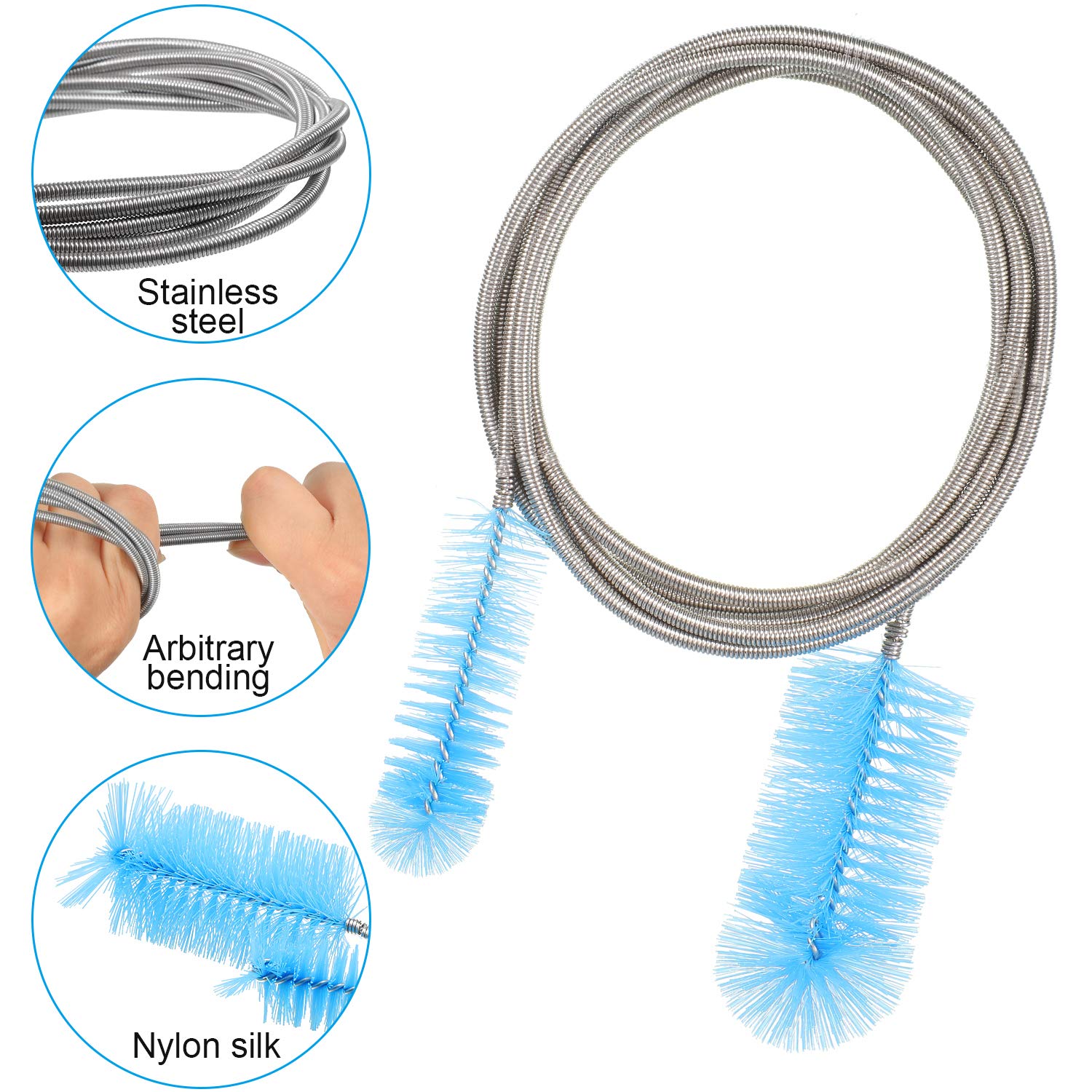 Patelai 3 Pcs Aquarium Filter Hose Brush Stainless Flexible 61 ''79 ''