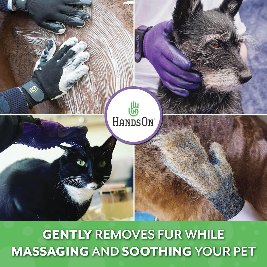 Pet Shedding, Bathing, Grooming, Hair Removing Gloves, Gentle Brush for Cats, Dogs, Horses by the #1 Ranked, Award-Winning Handson Gloves (Green, Large)