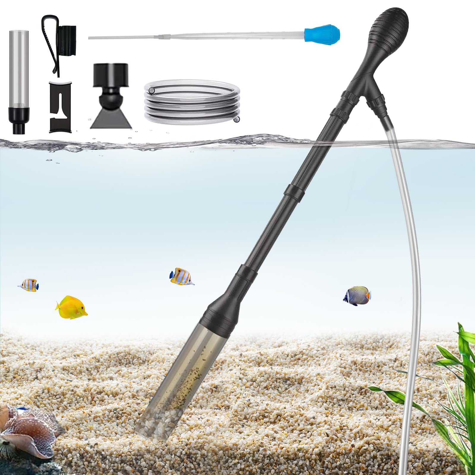Carefree Fish Aquarium Gravel Cleaner 6Ft Hose Fish Tank Water Changer Gravel Vacuum Adjustable Length ABS(for 20~100Gal Tank)