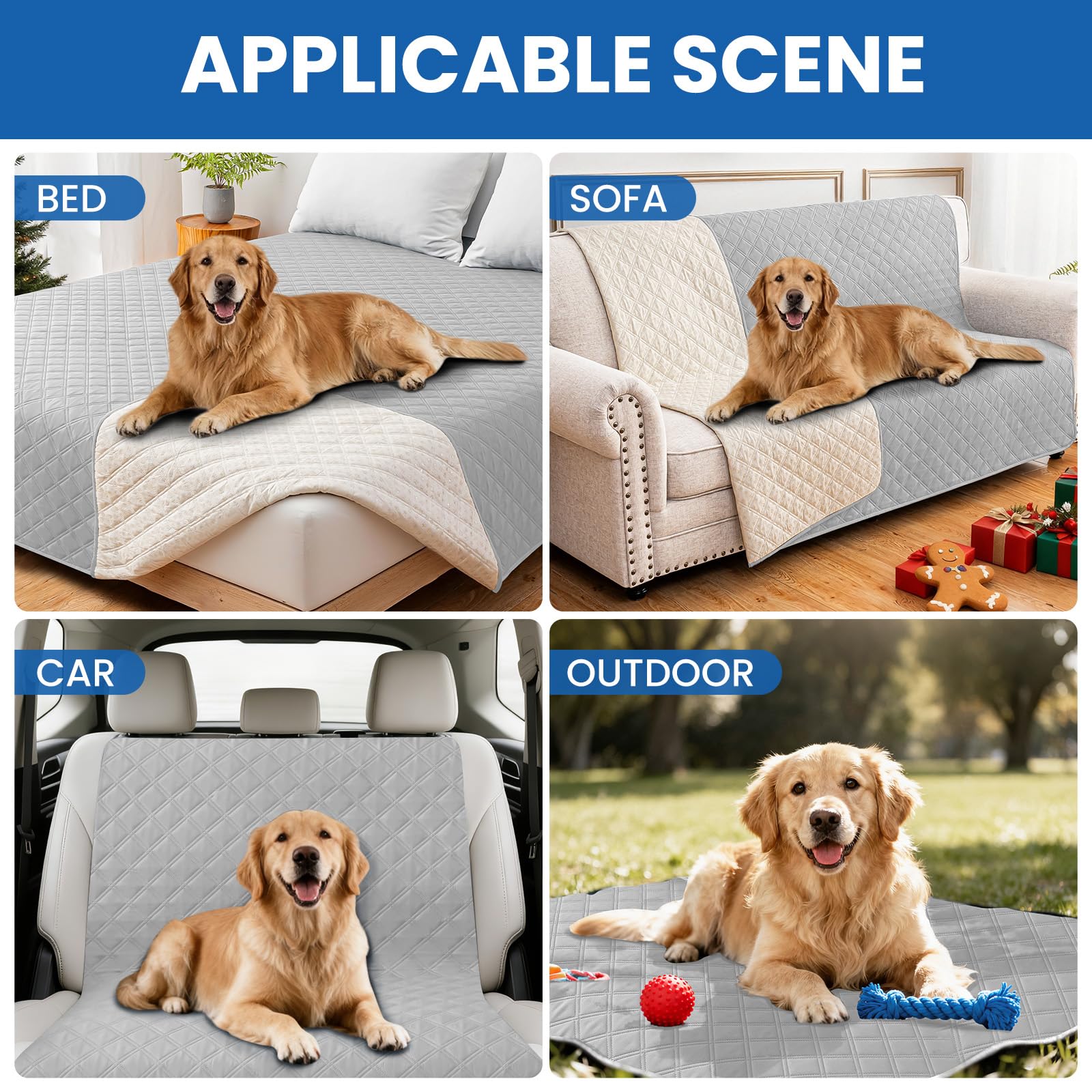 CYCMACO Waterproof Dog Bed Cover Pet Blanket, Soft Couch Cover for Dogs Washable, Non-Slip Dog Blanket Protect Furniture Couch Sofa Car for Puppy Large Dogs Cat (52x82 Inch, Light Grey)