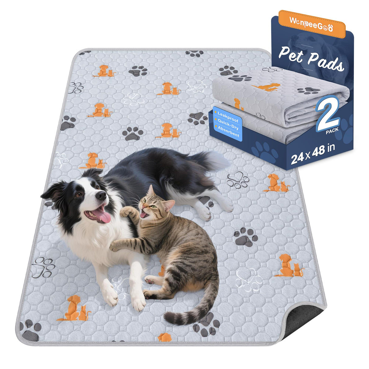 WanpeeGoo Washable Pee Pads for Dogs, Waterproof, 72 x 72 in, 1 Pack, Gray