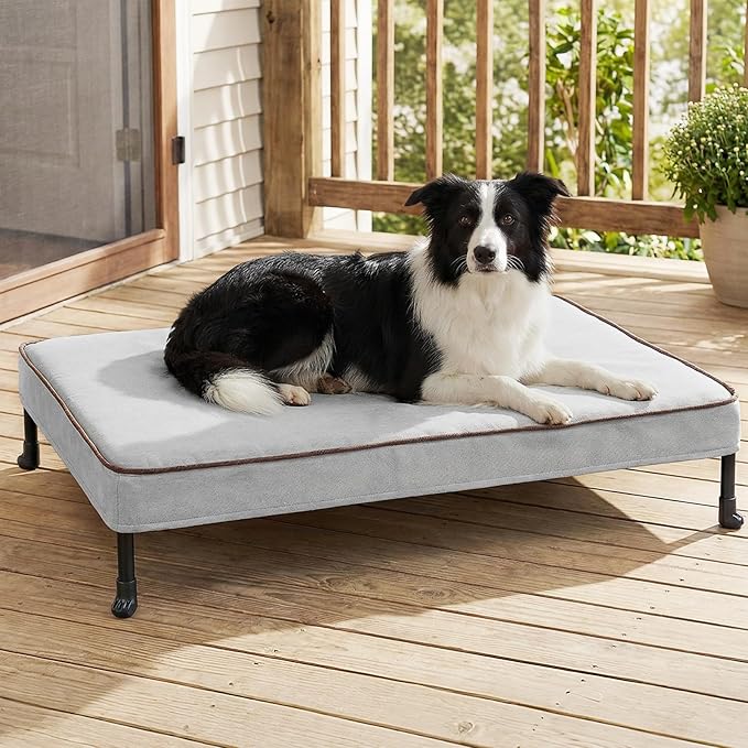 Veehoo Outdoor Elevated Dog Bed with Washable & Waterproof Cushion, Cooling
