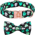 ·MR. CHUBBYFACE· St.Patrick's Clover Dog Collar with Bowtie, White Green Clovers Shamrock Pet Collar with Metal Buckle, Soft Adjustable Puppy Collar for Small Medium Large Dogs