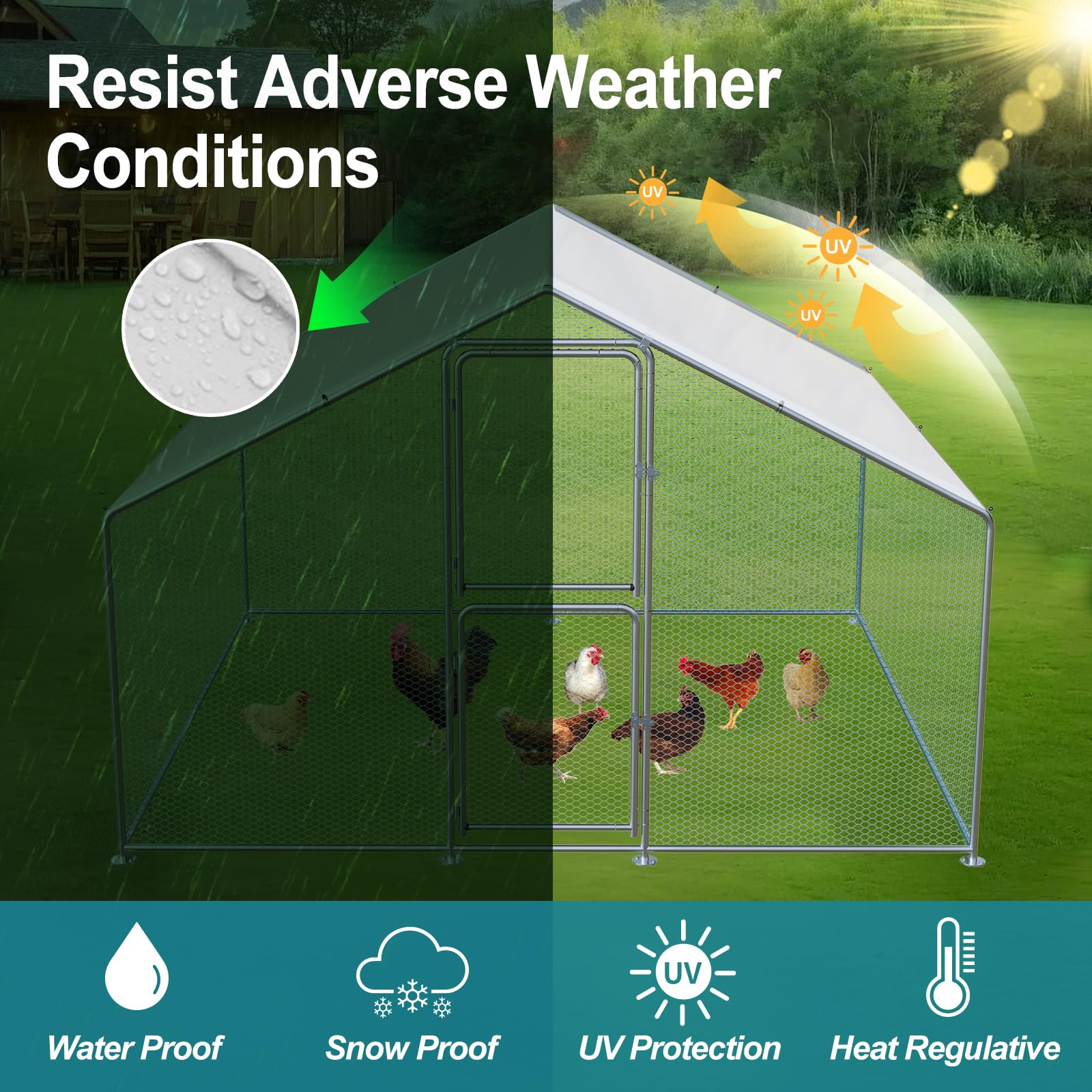 Airynee Large Chicken Coop, Chicken Coops for 30 Chickens, Chicken Runs for Yard with Water Poof & UV Resistance Cover, Spire Roof Chicken Coop Run with Double Lockable Doors for Outdoor Backyard