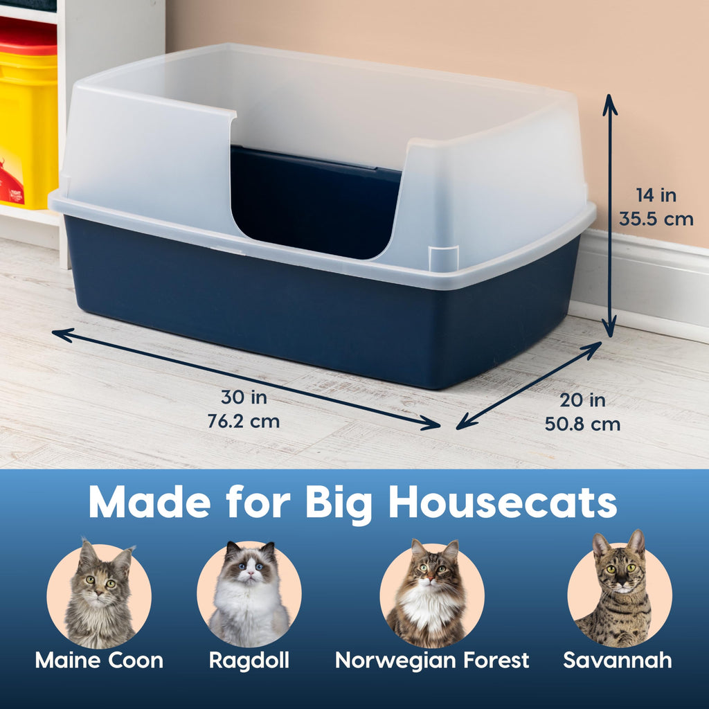 IRIS USA XX-Large Side Entry Cat Litter Box, Navy