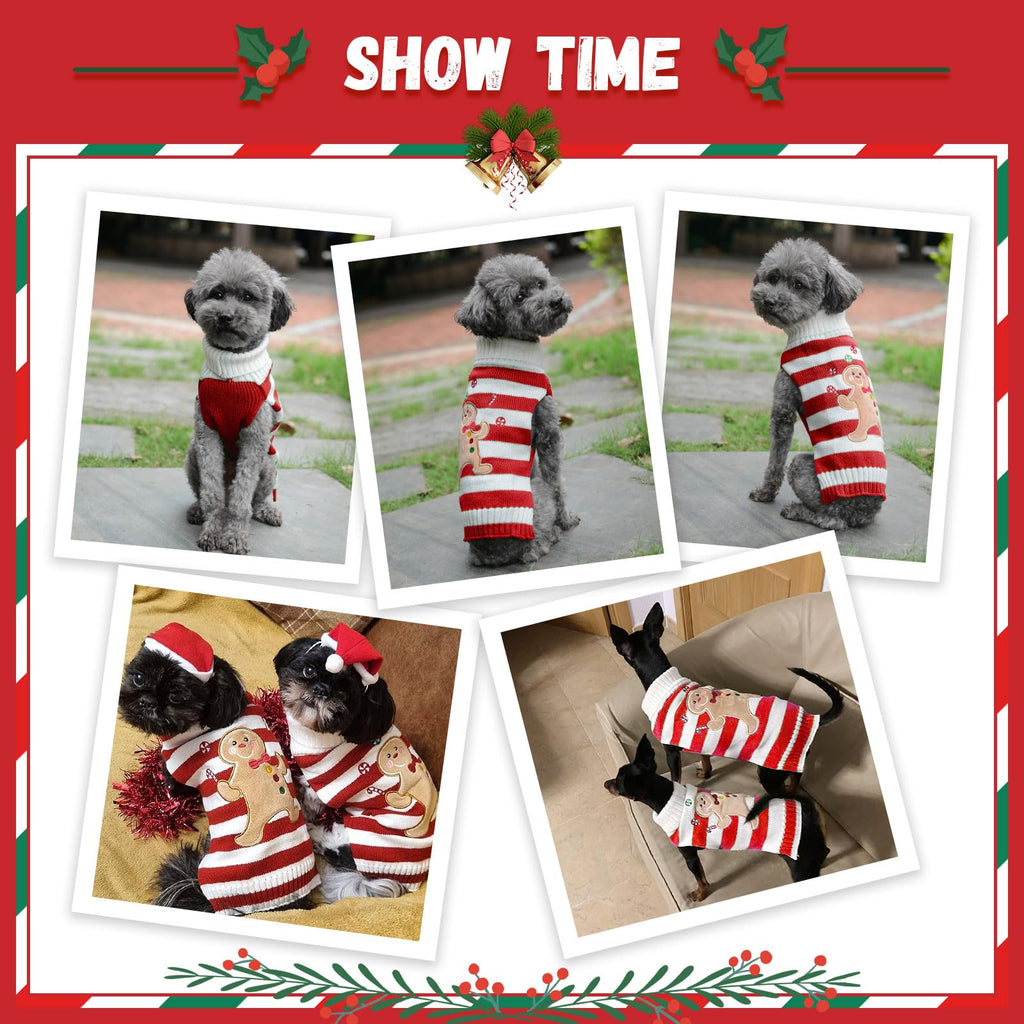 DOGGYZSTYLE Dog Christmas Sweater Xmas Pet Clothes Cute Striped Gingerbread Man Costume Holiday Puppy Cat Jumpers Outfits New Year Gifts for Small Medium Large Dogs(Red Gingerbread Man,S)