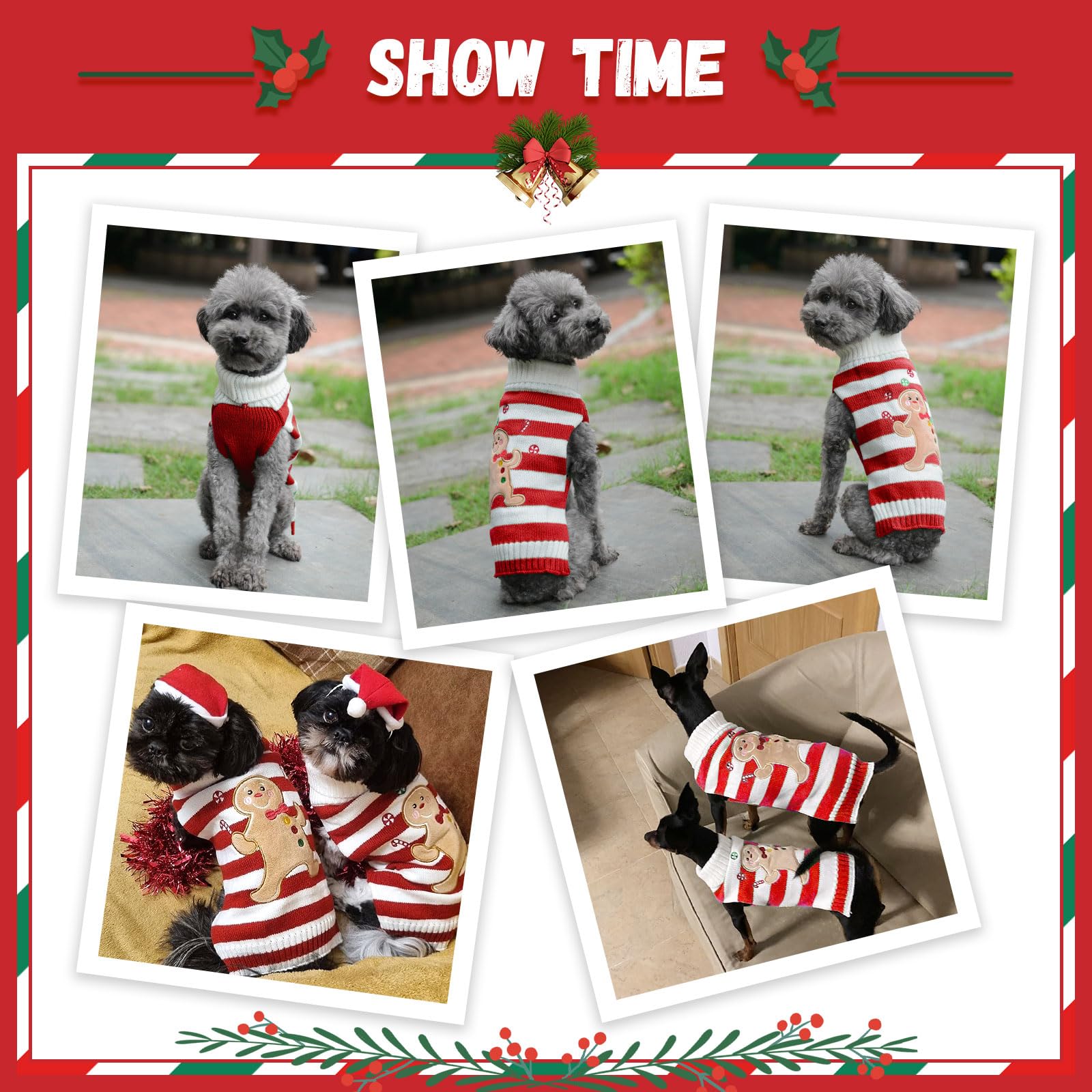 DOGGYZSTYLE Dog Christmas Sweater Xmas Pet Clothes Cute Striped Gingerbread Man Costume Holiday Puppy Cat Jumpers Outfits New Year Gifts for Small Medium Large Dogs(Red Gingerbread Man,S)
