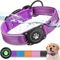 OKVSKO Airtag Dog Collar with Waterproof Air Tag Holder, Luminous Reflective, Soft Padded, Adjustable Nylon Pet Collar for Small Medium Large Heavy Duty Dogs,Purple, XL