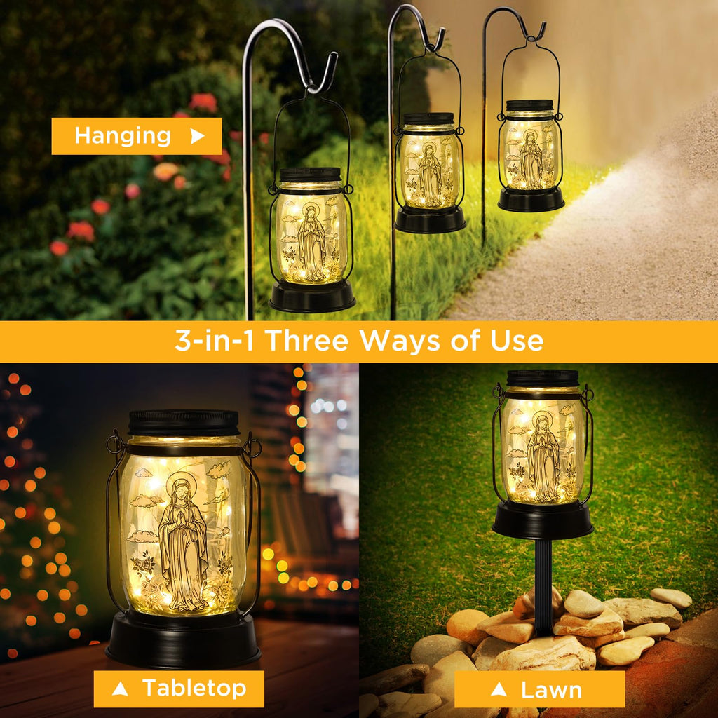 kyoryuger Virgin Mary Religious Gifts for Women/Men Virgin Mary Praying Solar Lantern Mom Birthday, Mothers Day, Religious Solar Garden Decoration Outside for Yard, Patio,Backyard,Porch, Torches