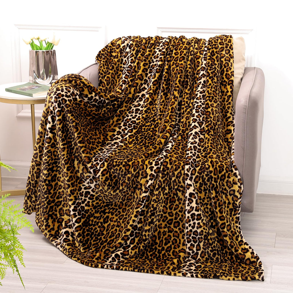 Bnuitland Leopard Print Fleece Flannel Throw Blanket, 300 GSM Double Sided Fuzzy Fluffy Throw for Bed Sofa Couch Travel, Super Soft Lightweight Cheetah Print Blanket for Adults/Baby/Pets, 50×40 inch