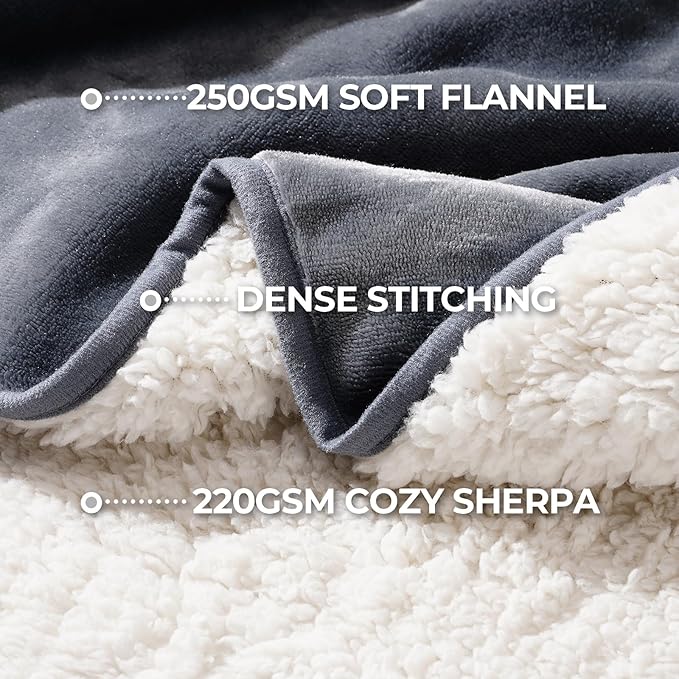 Sunheir Waterproof Blanket for Bed & Couch, Reversible Soft Sherpa Fleece Flannel Throw 60"x80", Leakproof Spill-Proof Dog Pet Blanket, Furniture & Sofa Protector, Camping, Travel, Twin, Grey