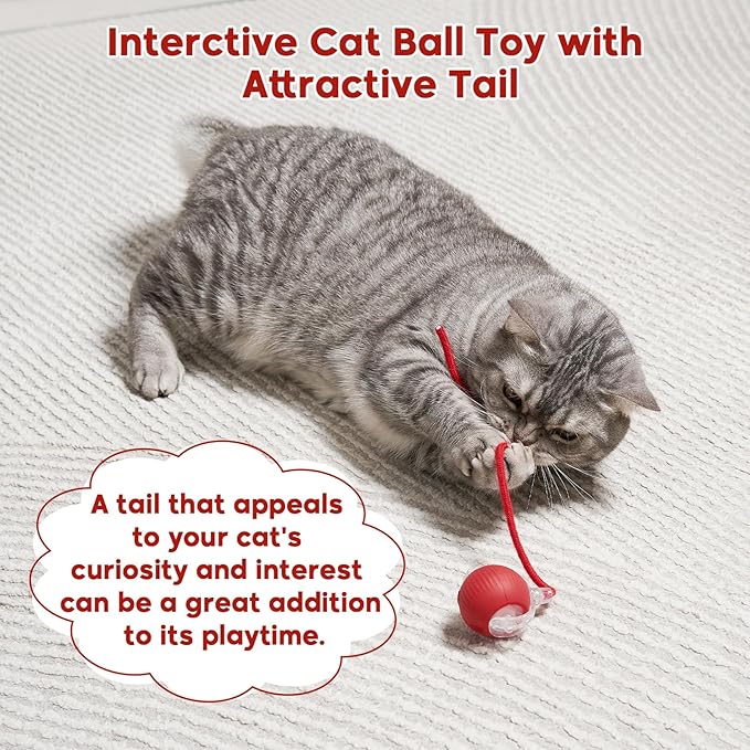 Utroni Interactive Dog & Cat Electric Active Toys, Smart Rolling Ball for Dogs & Cats, 360° Smart Automatic Rolling Pet Ball, Fast Moving Toy for Bored Indoor Kitty, Rechargeable(Red)