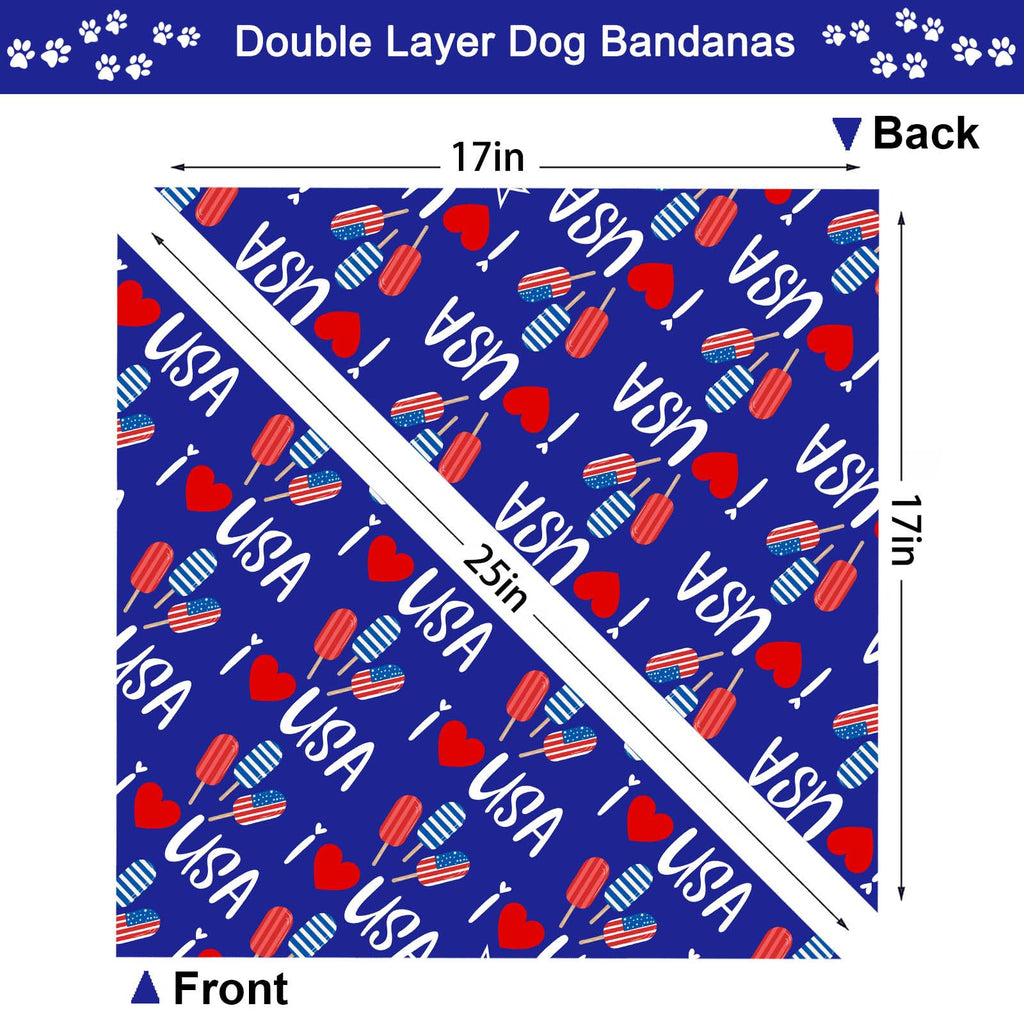 4th of July Dog Bandanas, Patriotic Holiday Party Pet Decorations 2 Pack, Adjustable Independence Day Bandana American Flag Triangle Bibs Cat Scarf Set