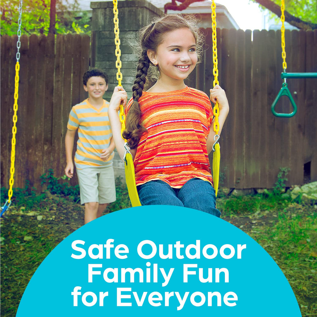 Jungle Gym Kingdom Swing for Outdoor Swing Set - Swing Seat Replacement Kit with Heavy Duty Chains - Backyard Swingset Playground Accessories for Kids - Yellow, 1 Pack
