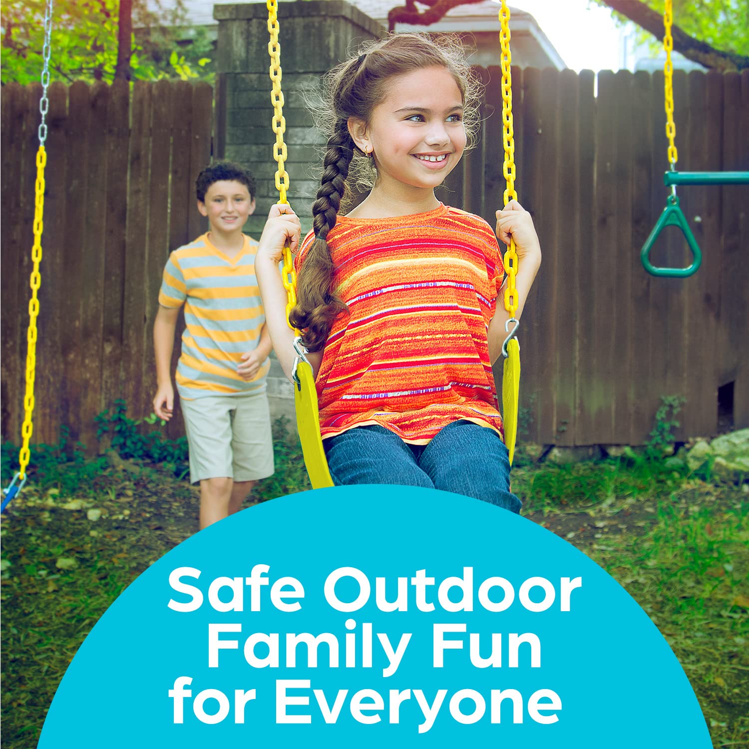 Jungle Gym Kingdom Swing for Outdoor Swing Set - Swing Seat Replacement Kit with Heavy Duty Chains - Backyard Swingset Playground Accessories for Kids - Yellow, 1 Pack